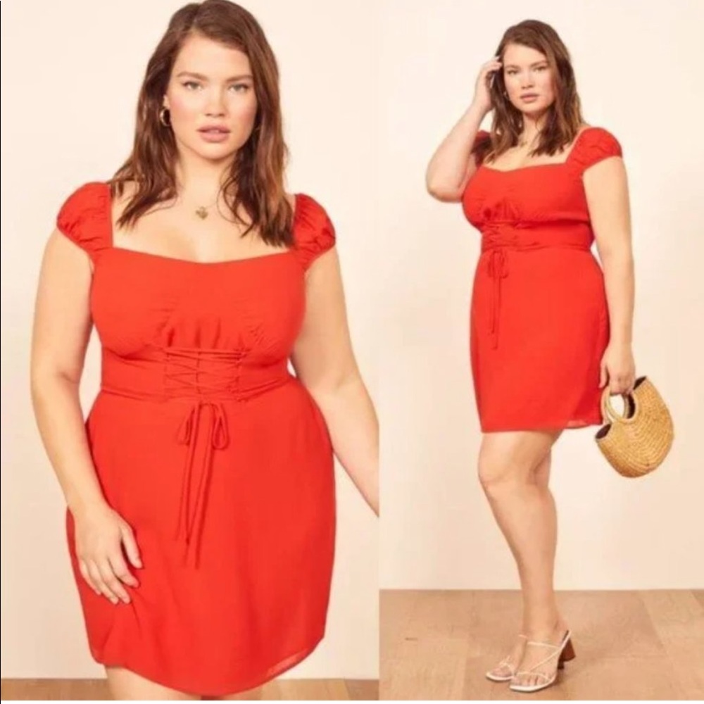 NEW Reformation Jess Red Lace-Up Mini Plus Dress in Red I Size 22